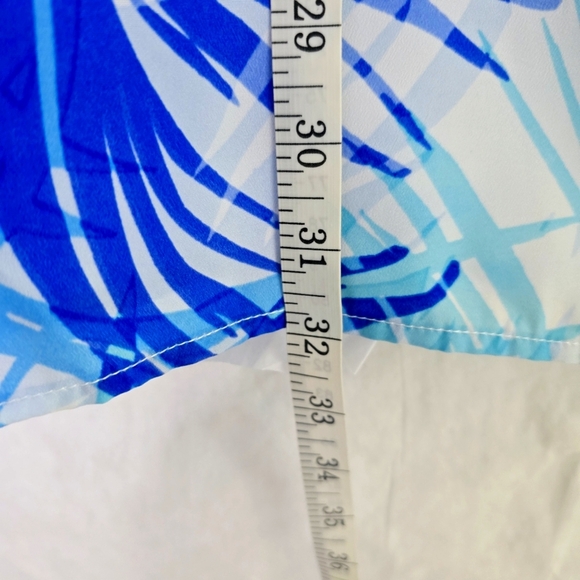 Avon Women Cover up Swim Blue Tropical Print Blouse Sheer Sleeve trim airy - Picture 4 of 6